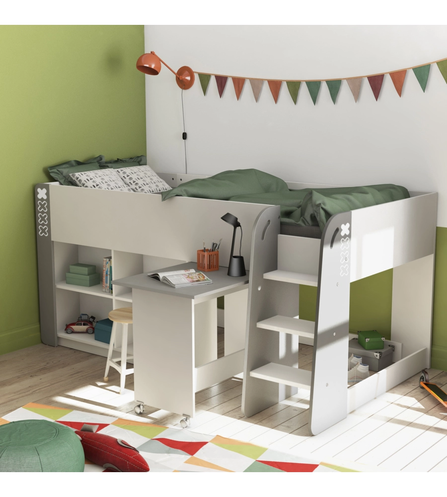 LETTO SINGOLO CON SCRIVANIA ESTRAIBILE BIANCO 210,3X124,2X97,8 CM
